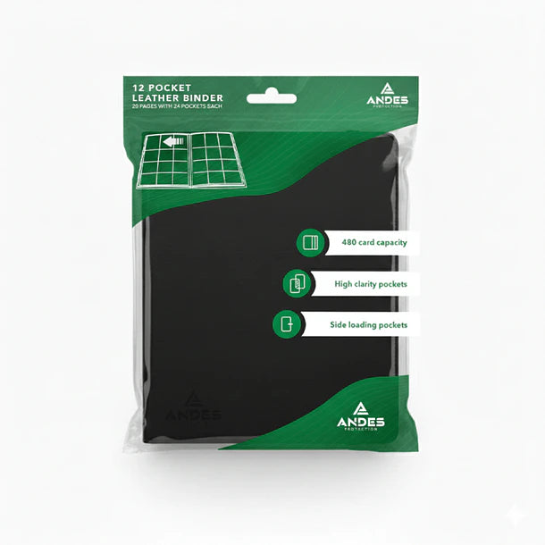 12 POCKET LEATHER CARD BINDER - BLACK