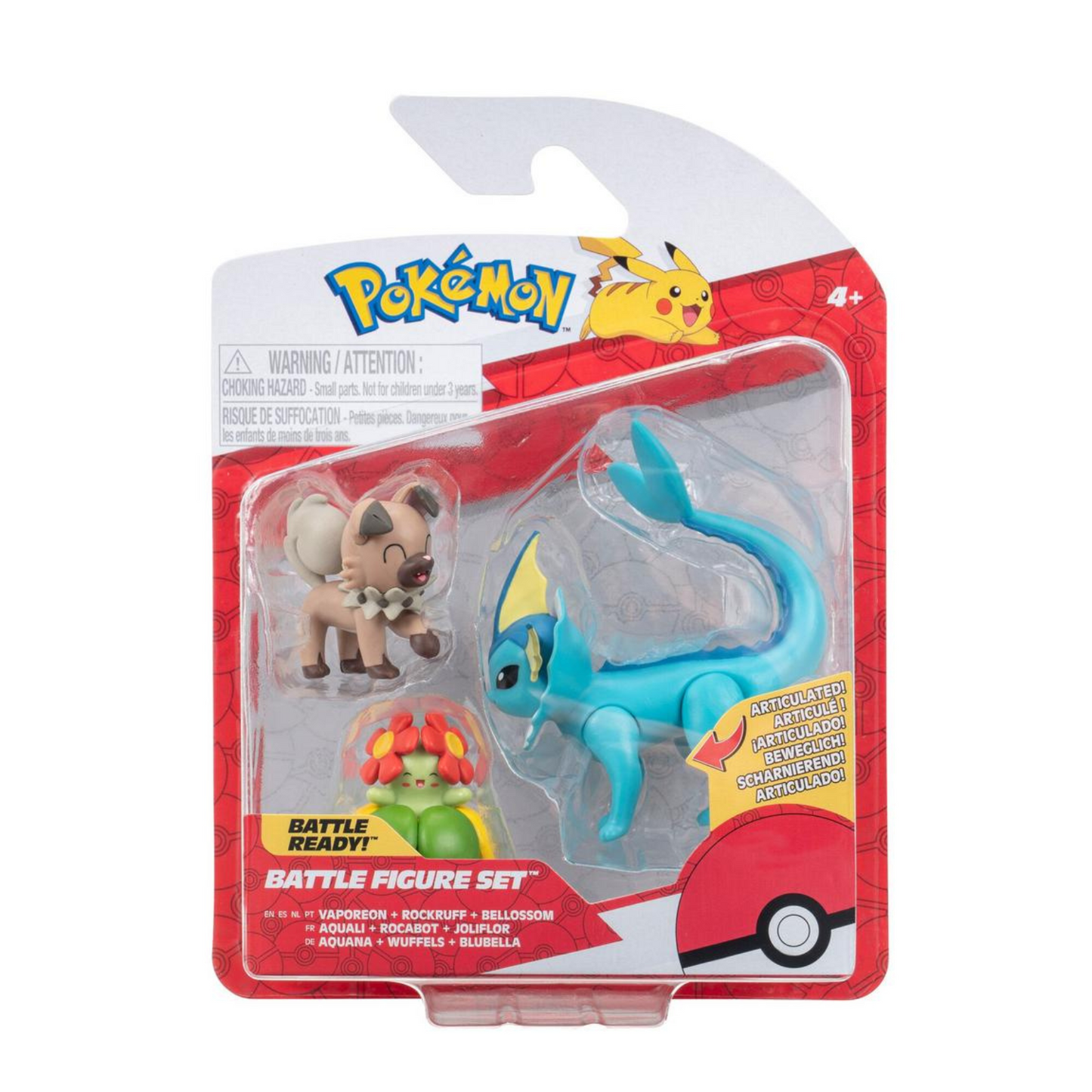 Figuras Pokemon Battle Set 3-Pack (Rockruff, Bellossom, Vaporeon)