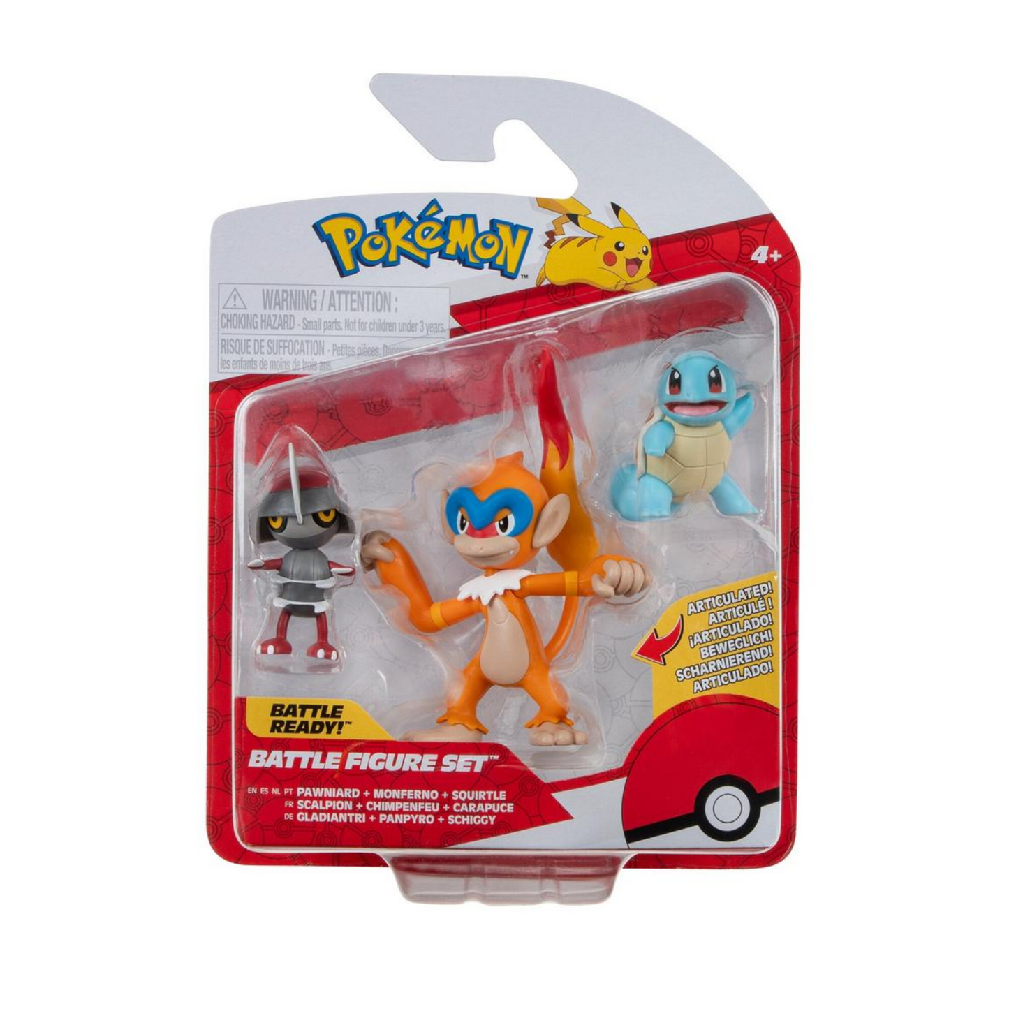 Figuras Pokemon Battle Set 3-Pack (Pawniard, Squirtle, Monferno)