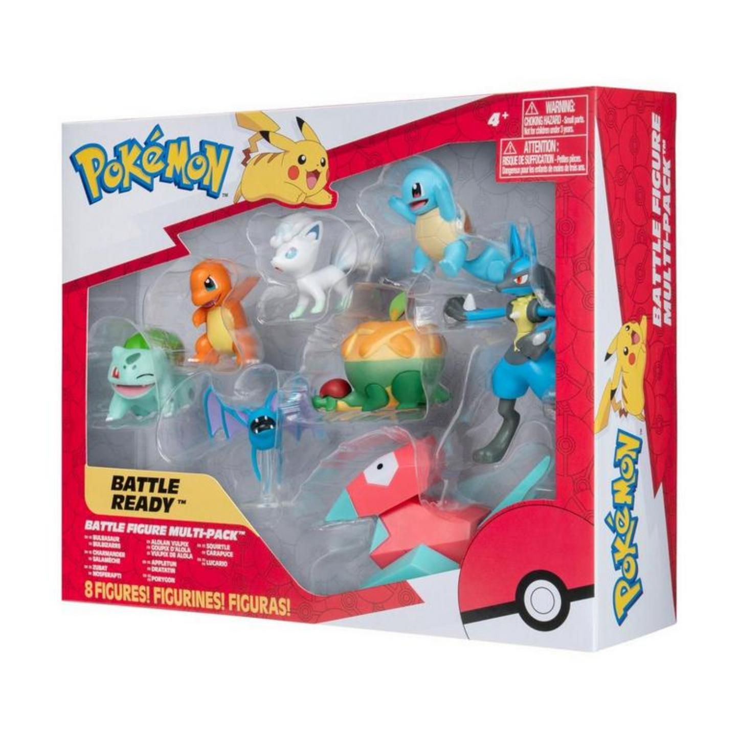 Figuras Pokemon Battle Set 8-Pack (Bulbasaur, Porygon, Lucario, Charmander, Zubat, Appletun, Squirtle & Alolan Vulpix)